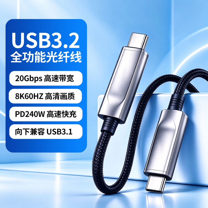 Usb3.2 Full-Featured 20g Fiber Optic Type-C Cable 8K@60Hz High-Definition Audio and Video Pd240W Fast Charging Vr Gaming Usb3.2 Full-Featured 20g Fiber Optic Type-C Cable 8K@60Hz High-Definition Audio and Video Pd240W Fast Charging Vr Gaming