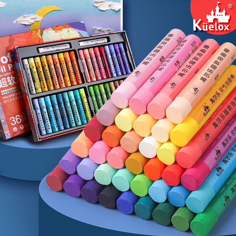 Golle oil painting bar heavy color super soft 36 color 24 color soft macaron wax pen suit thick color beginner pupil diy oil color stick paper paintbrush tool Fine arts students special Gola l