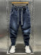 2023 ດູໃບໄມ້ລົ່ນ Pants ໃຫມ່ Trendy Brand Men's Jeans Elastic Waist Slimming Loose Leg-tie Casual Pants Harem