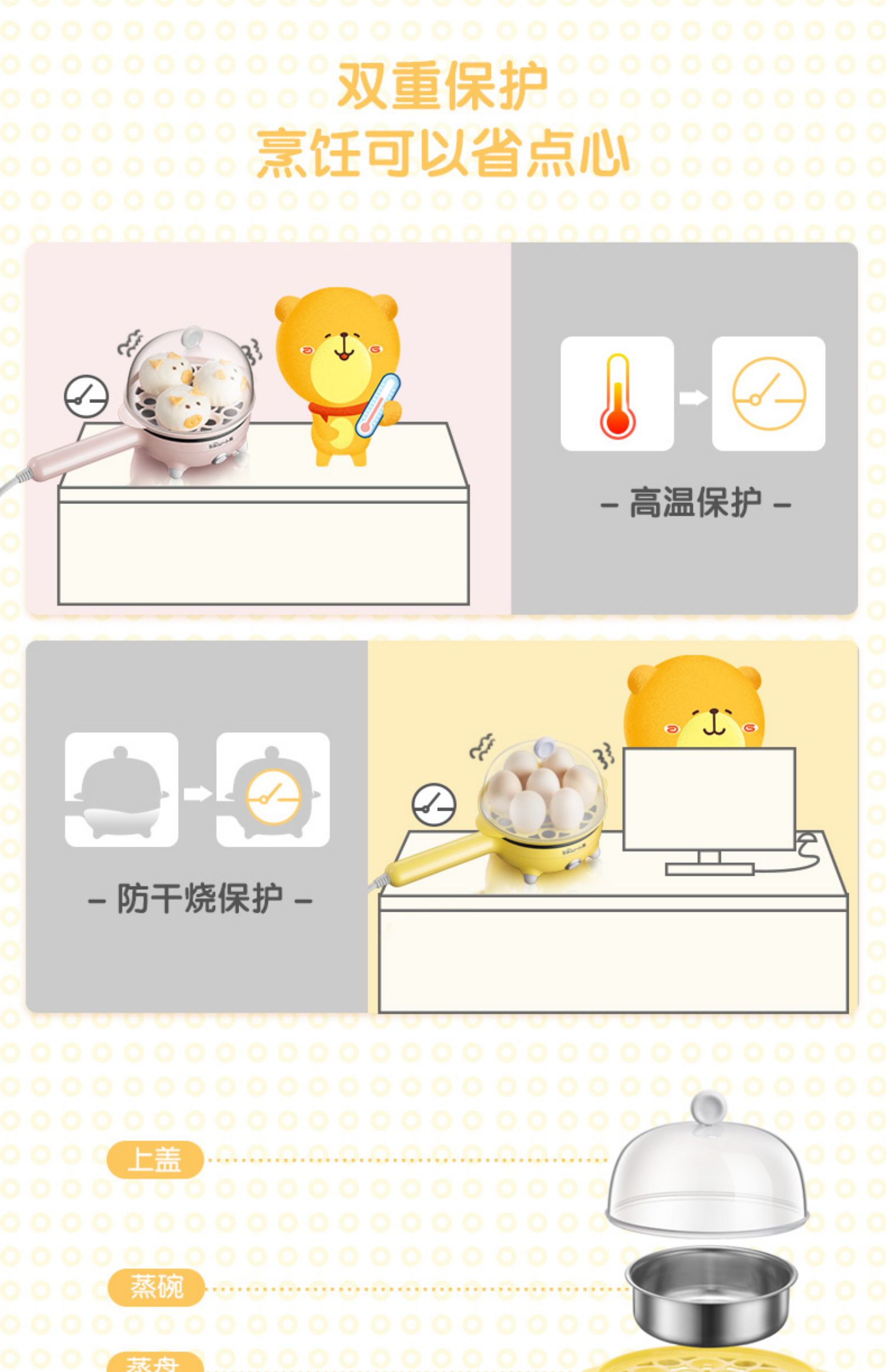 nồi hấp Trứng Omelette hấp trứng Trứng nồi gia dụng Mini Plug-in nhỏ Chảo chiên tự động Tắt trứng Máy làm bữa sáng - Nồi trứng nồi lẩu điện mini gia re