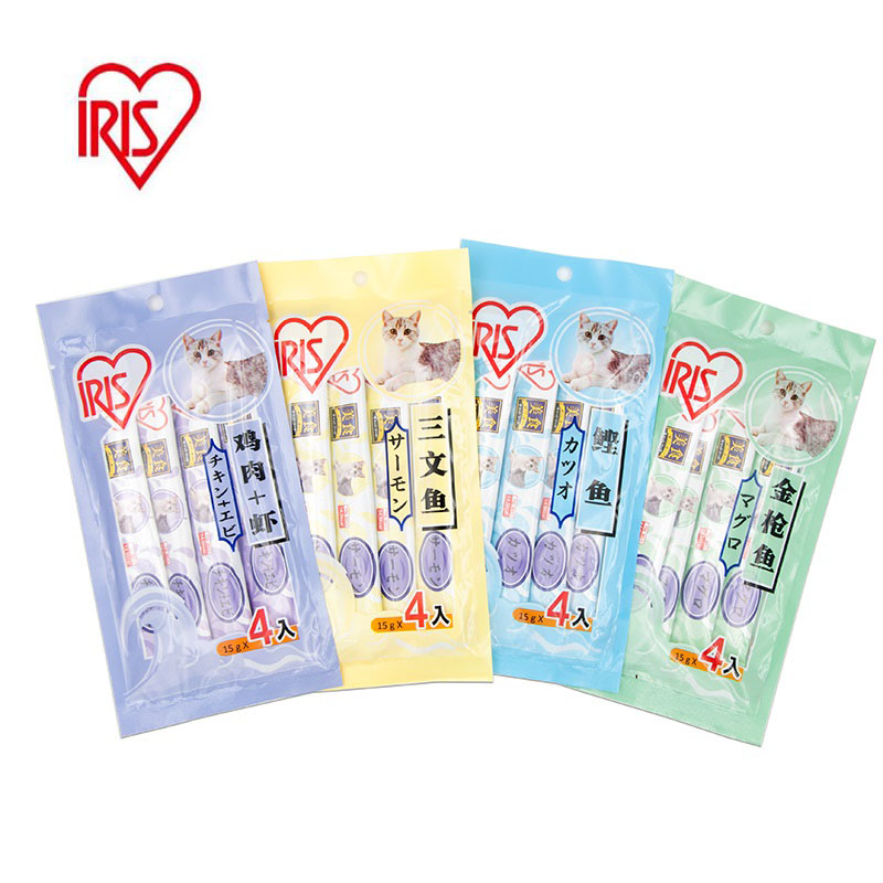 IRISIRIS Delicious Cat Small Strips of wet grain Nutrient Strips Streaming to Feed Cat Snack 15g * 4 bags