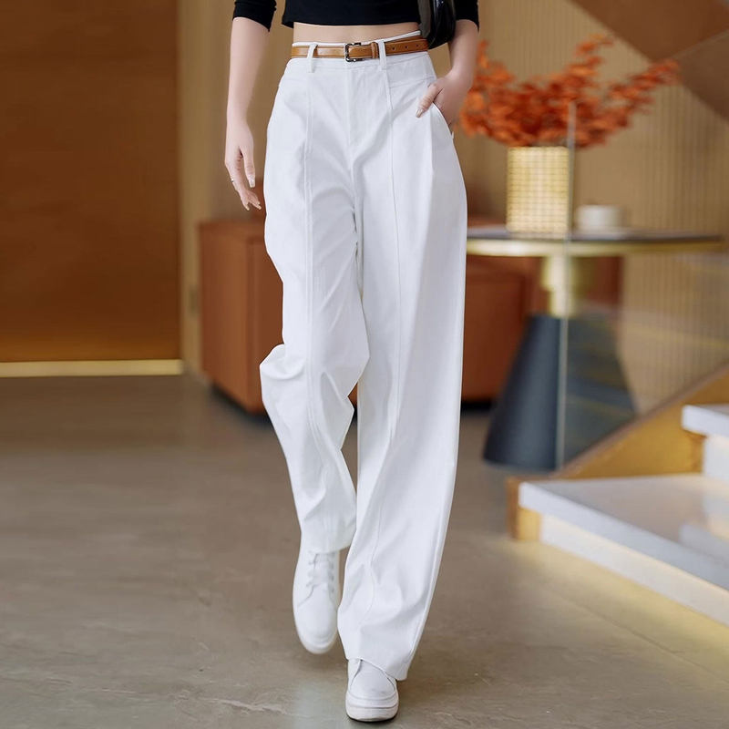 High-End White Casual Wide-Leg Scimitar Pants for Women, Summer Thin Style, Fashionable and Simple Women's Long Pants, High-Waisted Straight-Leg Pants High-End White Casual Wide-Leg Scimitar Pants for Women, Summer Thin Style, Fashionable and Simple Women's Long Pants, High-Waisted Straight-Leg Pants