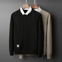 Spring and autumn fake two long sleeve fake neck sweater men Korean slim base shirt collar Net red sweater plus velvet man