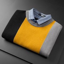 Fake two sweater men winter Korean trend personality leisure loose lead knitted sweater bottoming long sleeve New