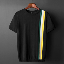 Knitted short sleeve mens tide round neck loose thin casual Korean fashion spring and summer ice silk half sleeve T-shirt 2021 New