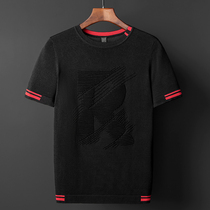 Ice silk knit shirt mens short sleeve summer thin trend loose round neck sweater mens base shirt 2020 new T-shirt