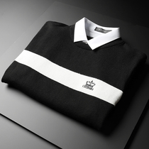 Fake two sweater men loose thick winter trend Korean spring and autumn shirt collar knitwear shirt fake collar plus Velvet