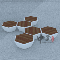 GRP hexagon seat imitation wood grain paint color indoor outdoor anti-corrosive wood plate Optional outdoor square stool