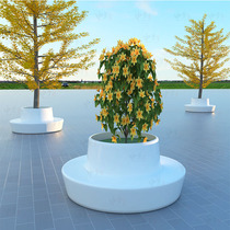 Round GRP seat in two halves Walled Columns Splicing Outdoor Indoor Casual Tree Pool Seat White Wooden Board Chair