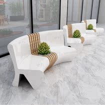 GRP Custom arched imitated wood grain seat with green planting flower groove Rugged Veins Mall Opening Lounge Chair Outdoor Chair