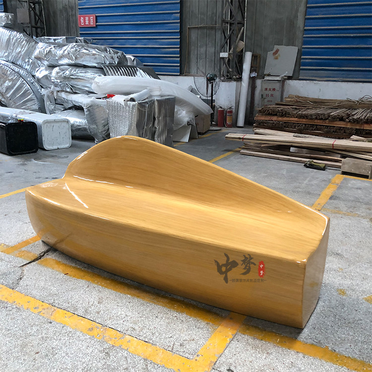 Fiberglass strip shaped wood grain seat commercial street green plant flowerpot bench outdoor square shopping mall custom flower device