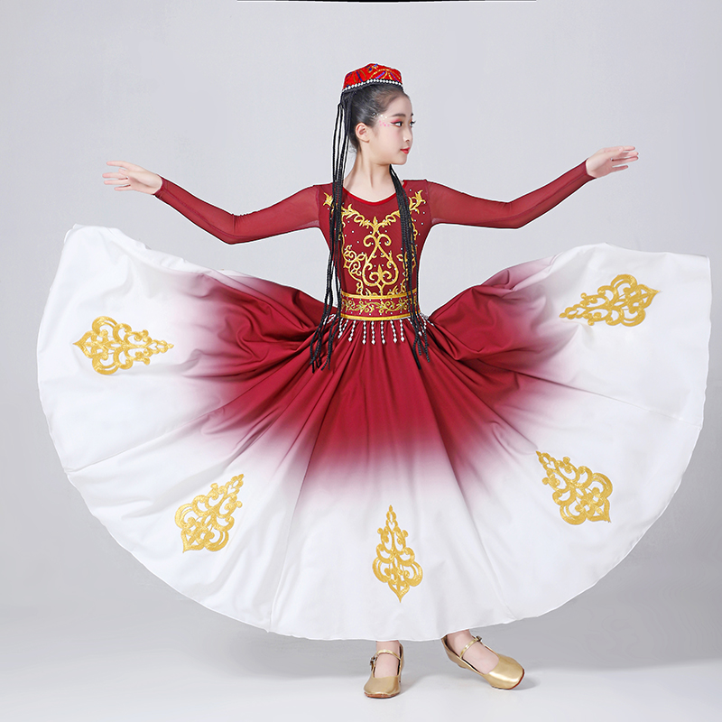 Xinjiang dance to serve children's Viwu ethnic group costumes Girl Gui Xinjiang Dance Uyghur dance suit-Taobao