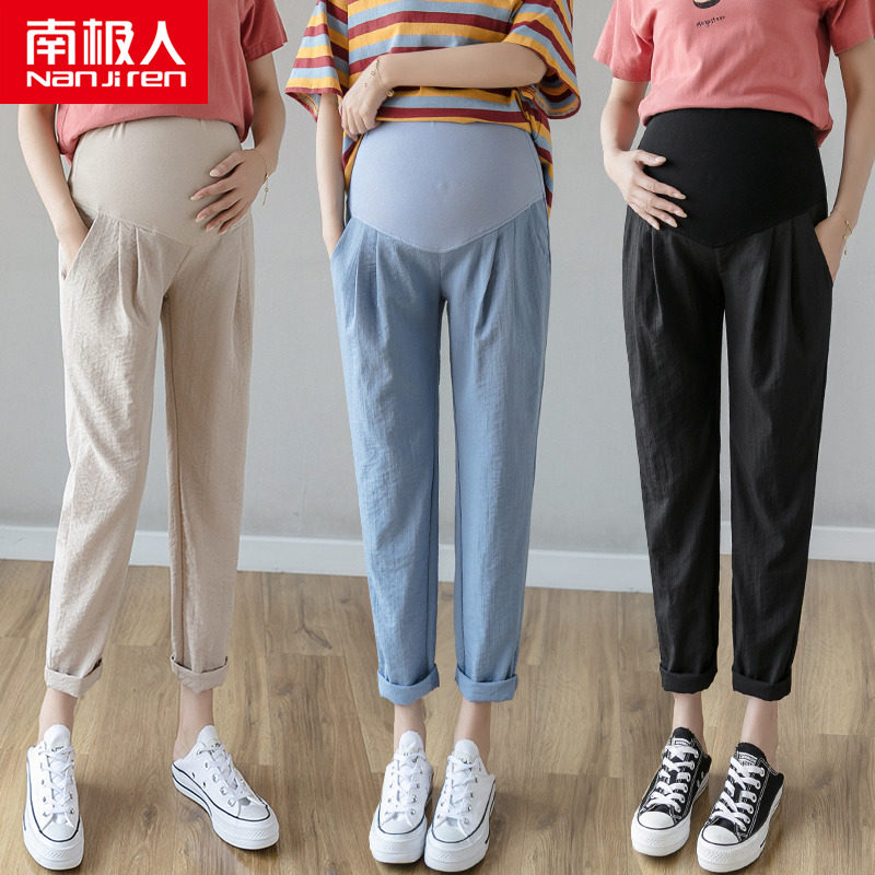 South Pole Pregnant Woman Pants Summer Outside Wearing Thin Loose Casual 90% Straight Drum Pants Sports Pants Pregnant Women Summer Clothes