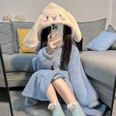 Marjon baxmal yarim mavsumli pijama, yoqimli uzun xalat, 2022 yil kolleksiyasi, Cinnamoroll, qalinligi oshirilgan