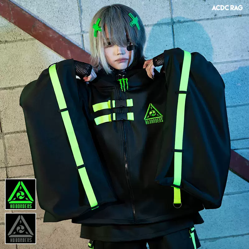 Jier оверсайз уличная куртка, one size, неоновые ремни, стиль ACDC RAG