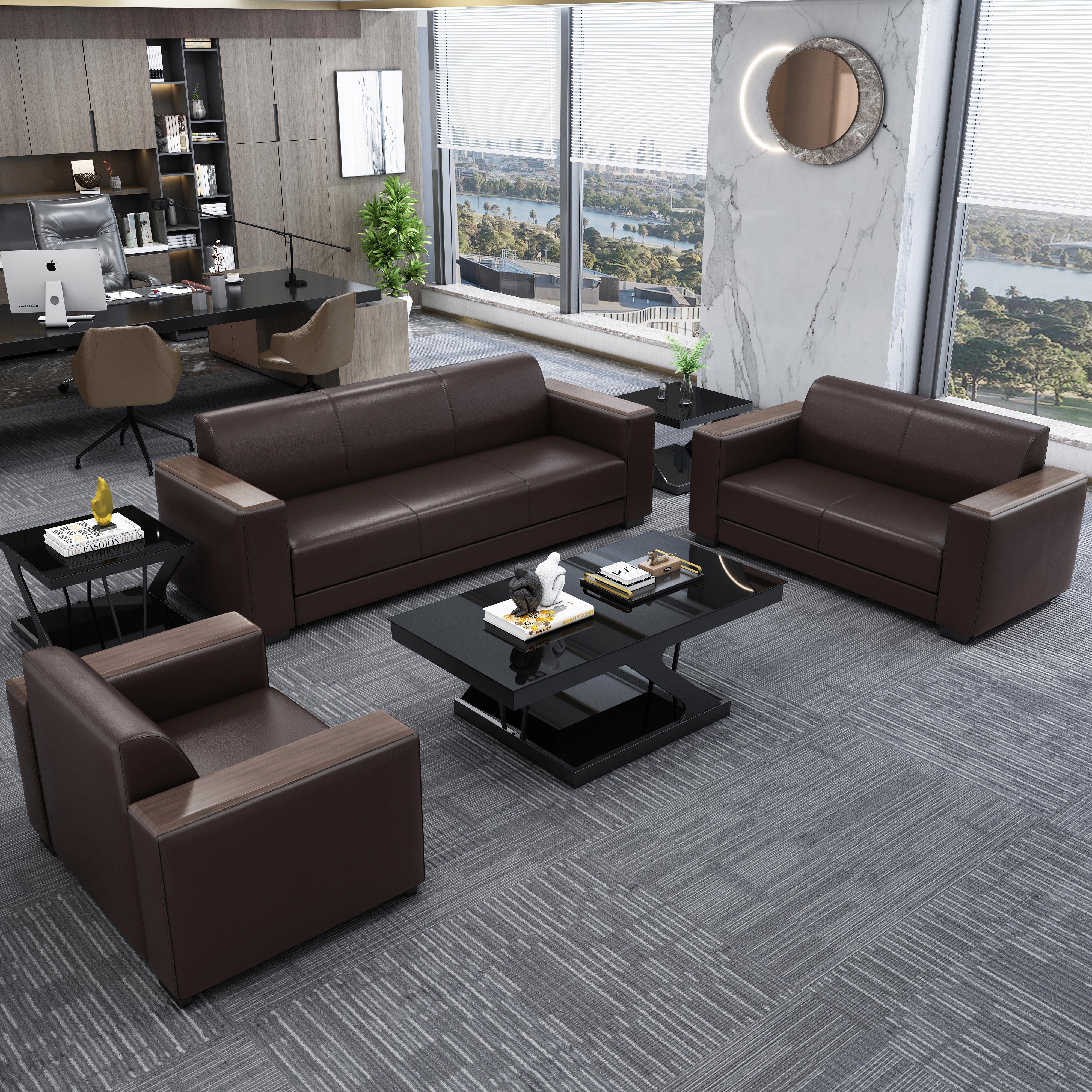Business office sofa coffee table combination office area reception area negotiation lounge leather art three-seat leather sofa