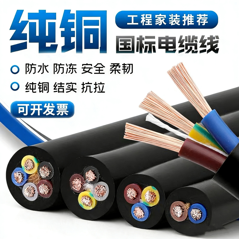 National Standard Pure Copper Core 2345 Core Wire Flexible Wire 1.5 2.5 4 6 Square Cable Rvv Monitoring Sheathed Power Cord