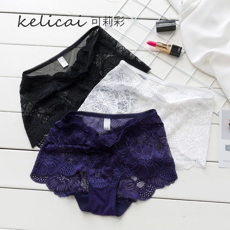 Coley Color Collace hot lace underwear hollowing transparent temptation pants in the waist of the indentation speed dry female triangle
