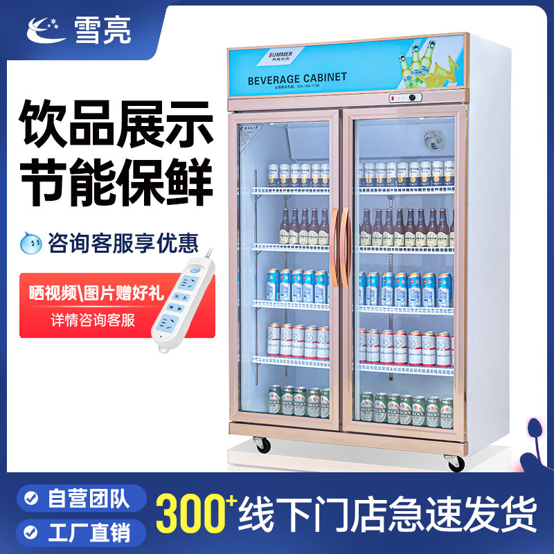 Snow Light Beverage Showcase Refrigerator Commercial Refrigerator Supermarket Vertical Display Cabinet Fresh Cabinet Two door Fresh Front