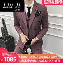Liu Ji double-breasted suit suit young man Korean version slim suit male handsome groom wedding dress