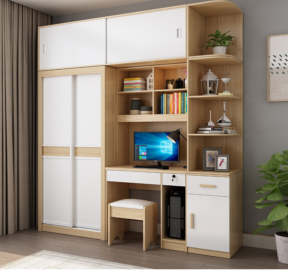 Computer desktop desk Wardrobe desk bookshelf combination Student desk Household makeup table with cabinet One-piece wardrobe One-piece