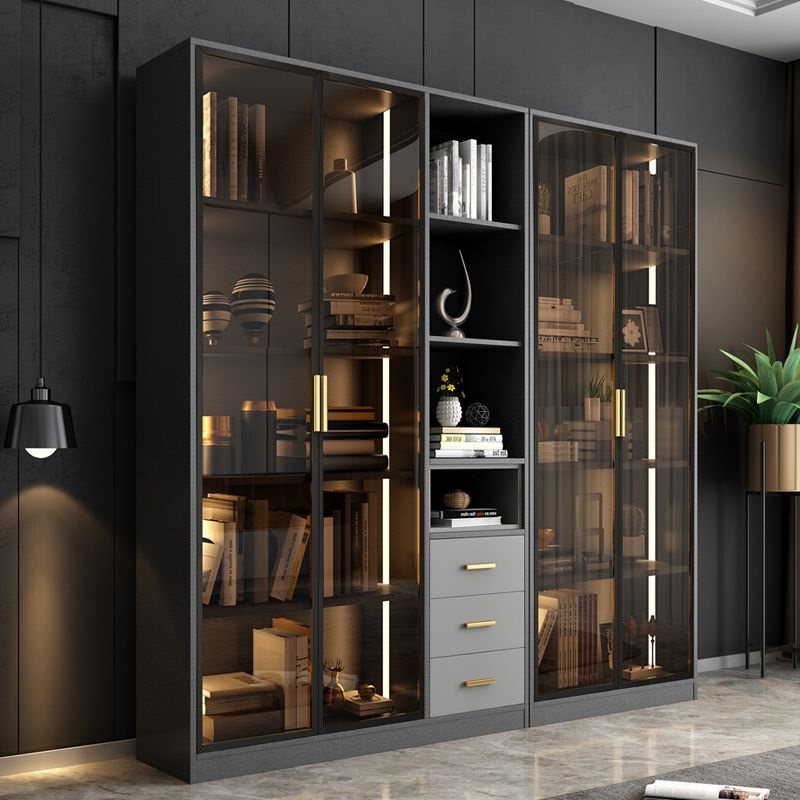 Nordic solid wood bookcase modern minimal study network red file cabinet light luxury laid combination against wall glass door bookshelf