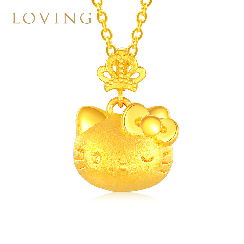 Lovinghellokt Gold Pendant 999 Pure Gold 3D Hard Gold Queen Crown Kt Cat Clavicle Necklace