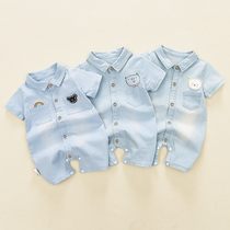 Baby 0-1 year old jumpsuit Denim summer thin male and female baby baby short sleeve newborn summer climbing suit
