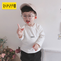 Male baby long-sleeved T-shirt spring baby clothes spring and autumn solid color 3 months newborn base shirt spring top tide