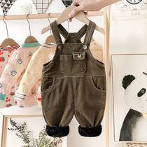 Baby pants plus velvet boys corduroy conjoined pants casual padded baby childrens cotton pants to keep warm