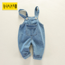 Boys denim bib pants spring and autumn 2019 new childrens pants childrens 3-year-old baby foreign style 1 female baby autumn outfit