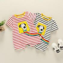 Baby short-sleeved one-piece summer cotton 0-1 year old newborn infant children cartoon short-sleeved one-piece romper climbing suit