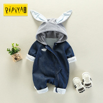 Baby autumn mens coat spring and autumn 6-12 months newborn denim autumn outwear one-piece baby clothes