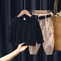 Girls spring suit net red 2021 new female baby two-piece set foreign style lady child fashionable children spring and autumn