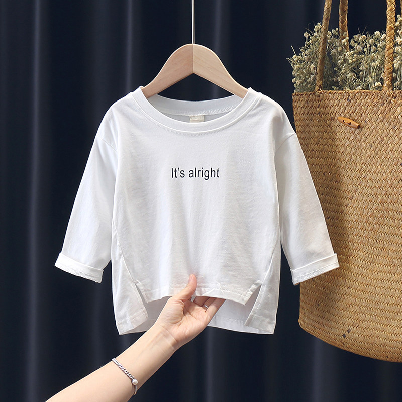 Children's white T-shirt Long sleeves pure cotton girl's autumn dress blouses 100 hitch a 100 and autumn female baby beat the undershirt
