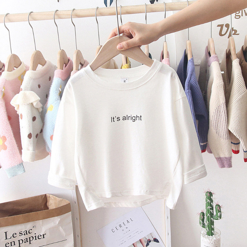 Girls white blouse sweater 2020 new pure cotton spring and autumn girls baby long sleeve T - shirt children Yang send children