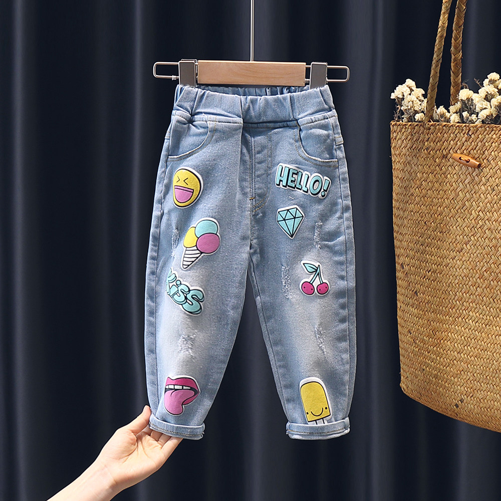 Girl Jeans 2022 New Foreign Pie Spring Autumn Women's Baby Pants Outside Korean version Children's trousers Children's spring clothes