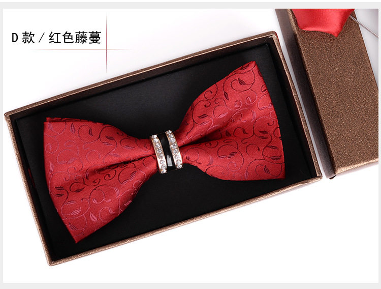 бабочка 水钻蝴蝶结男英伦伴郎新郎酒红色婚礼领花节个性时尚正装高档双层 Pobk