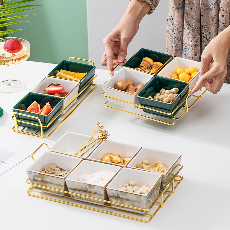 Light luxury Nordic fruit platter living room home creative ceramic compartment dried fruit candy plate snacks melon seeds refreshment plate