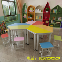 Student art reading table splicing trapezoidal table fan-shaped table long table training tutorial class multi-person hexagonal table