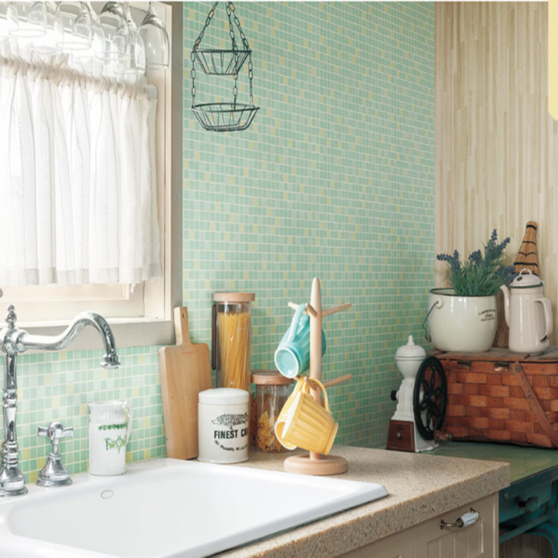 Japan Import Wallpaper American Wallpaper Green Plaid Wallpaper Makeup Room Wallpaper Dining Room Teawater Room LV1031