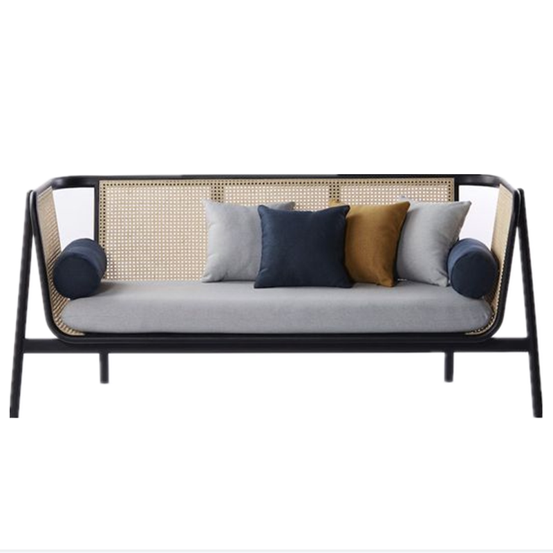 Southeast Asia single balcony sofa chair rattan leisure negotiation chair American solid wood multi-seat retro fabric rattan chair