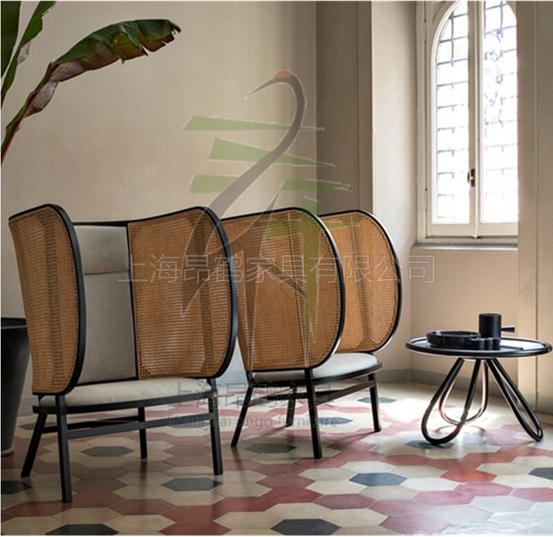 Modern Chinese style solid wood single double high back sofa chair living room leisure fabric soft bag rattan back chair rattan furniture