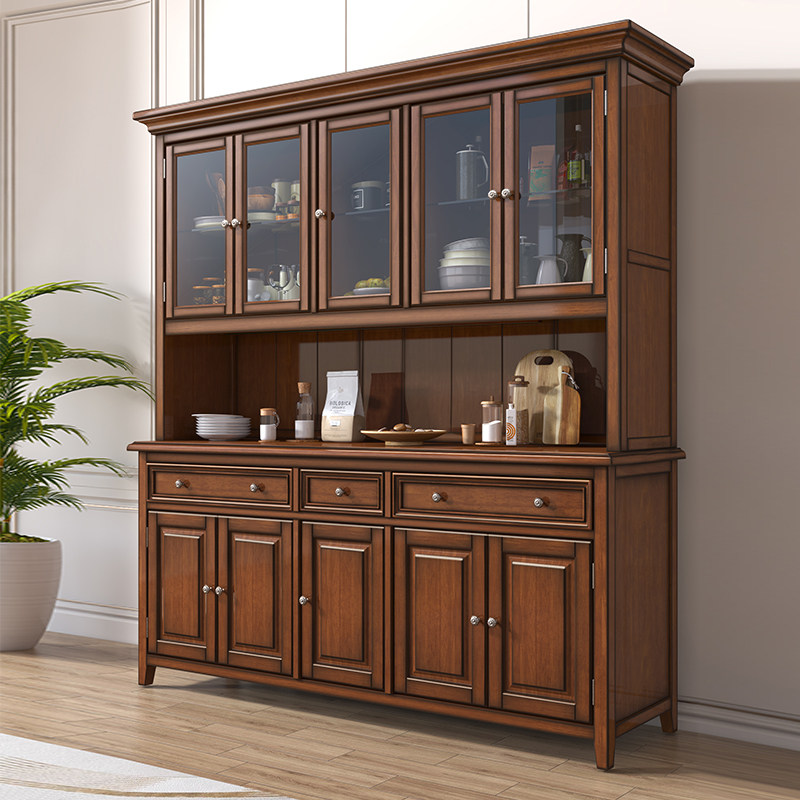 American full solid wood dining side cabinet wine cabinet integrated by wall Kitchen Living Room Cupboard restaurant Log Storage High Cabinet-Taobao