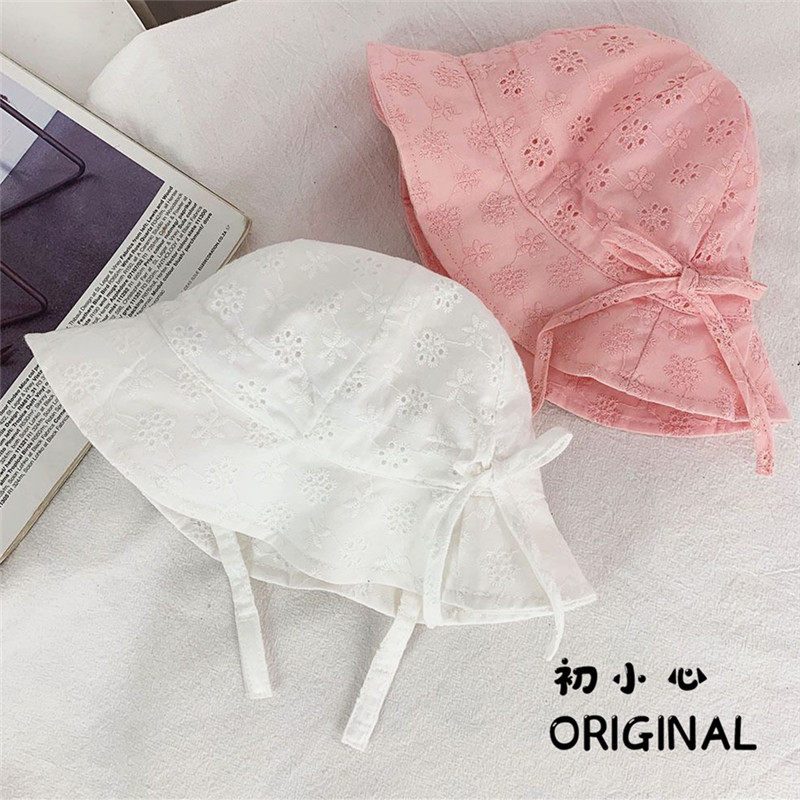 Female baby Summer thin Hood Sun Hat Baby Cap Breathable Pure Cotton Fisherman Hat Han Edition Children Great Peak Adjustable