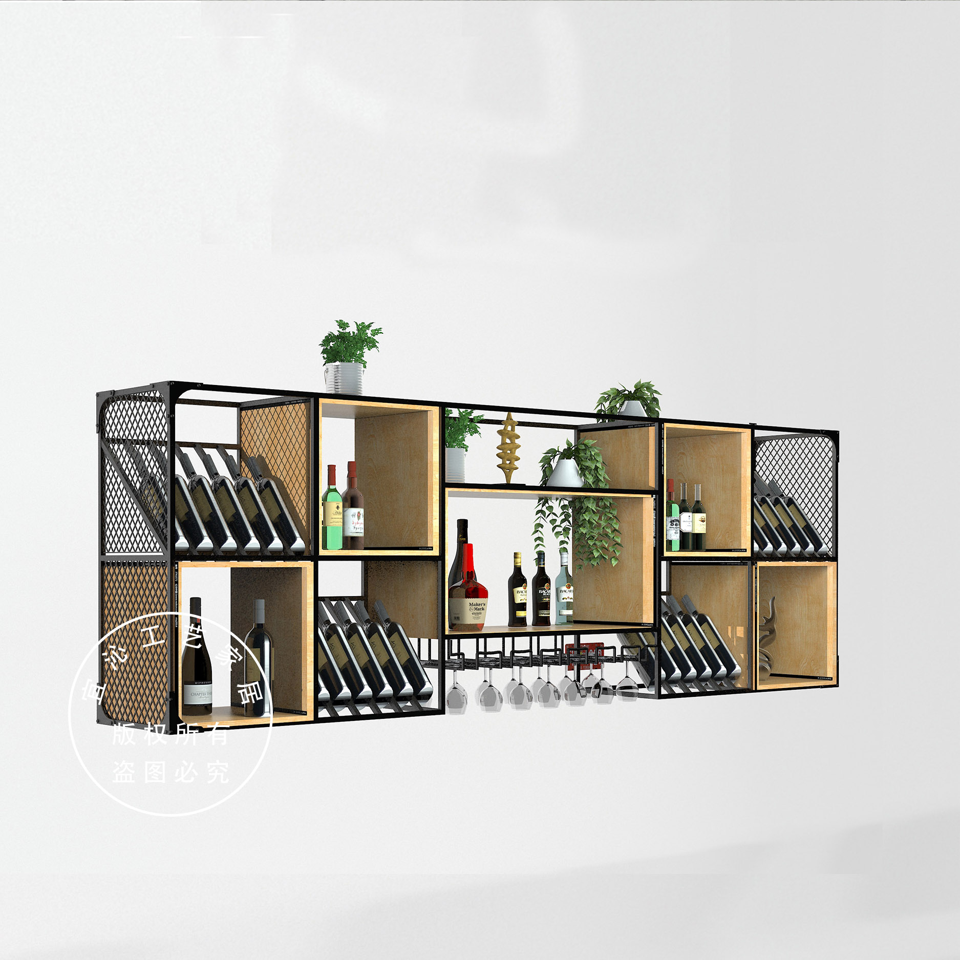 Home Living Room Creative Industrial Wind Iron Wine Cabinet Wall