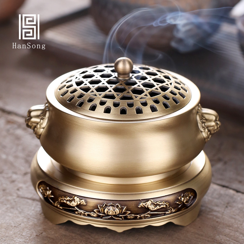 Pure copper incense burner household sandalwood incense burner indoor retro incense burner agarwood tray creative ornaments for Buddha incense burner