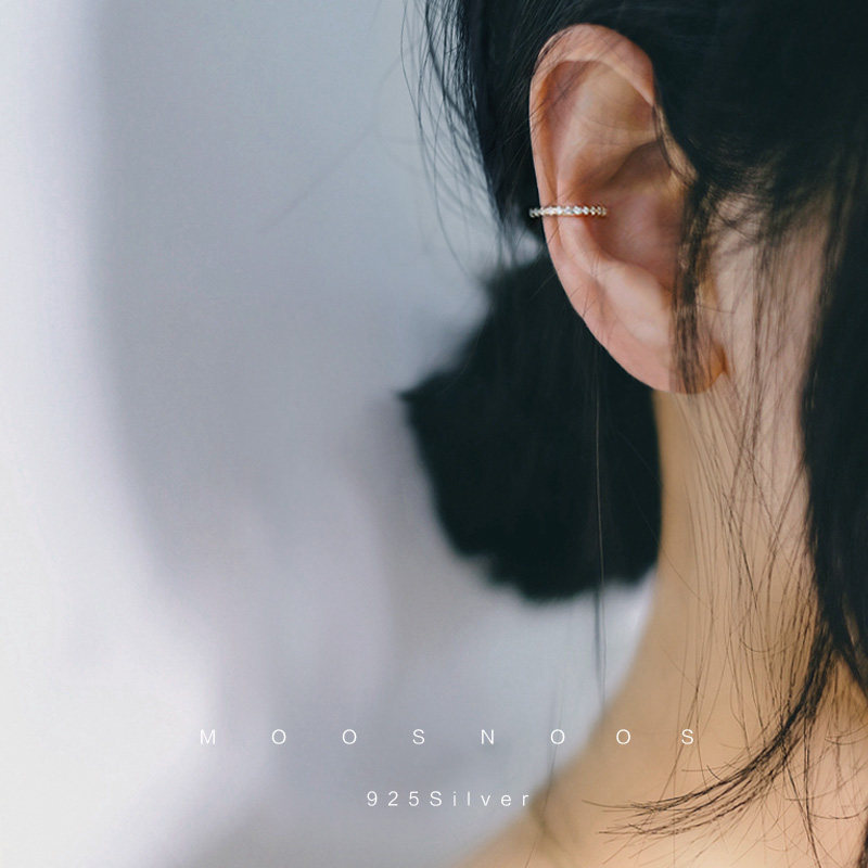 S925 pure silver row of drill ear clip without earhole woman lukewarm wind style brief and small temperament small crowdear bone clip