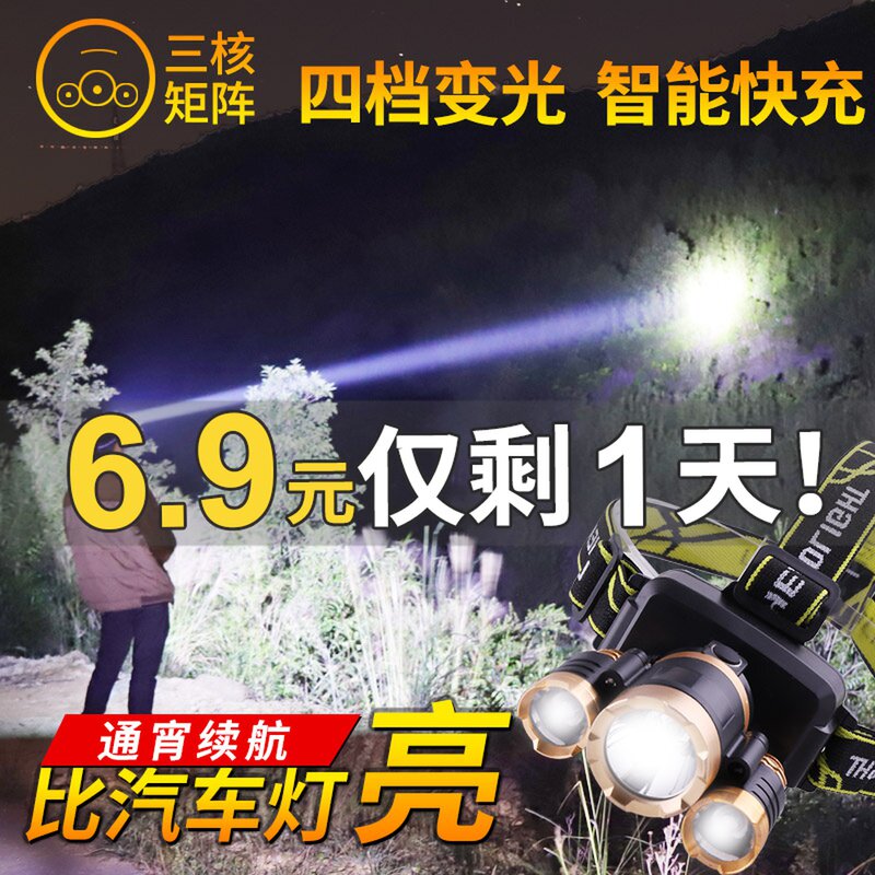 Super bright led headlight strong light charging long-range flashlight night fishing miner's lamp induction household small hernia