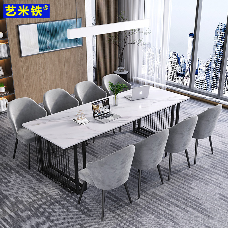 Light Extravagant Modern Marble Conference Table And Chairs Combination Brief Rock Board Desk Beauty Storefront Reception Negotiation Strip